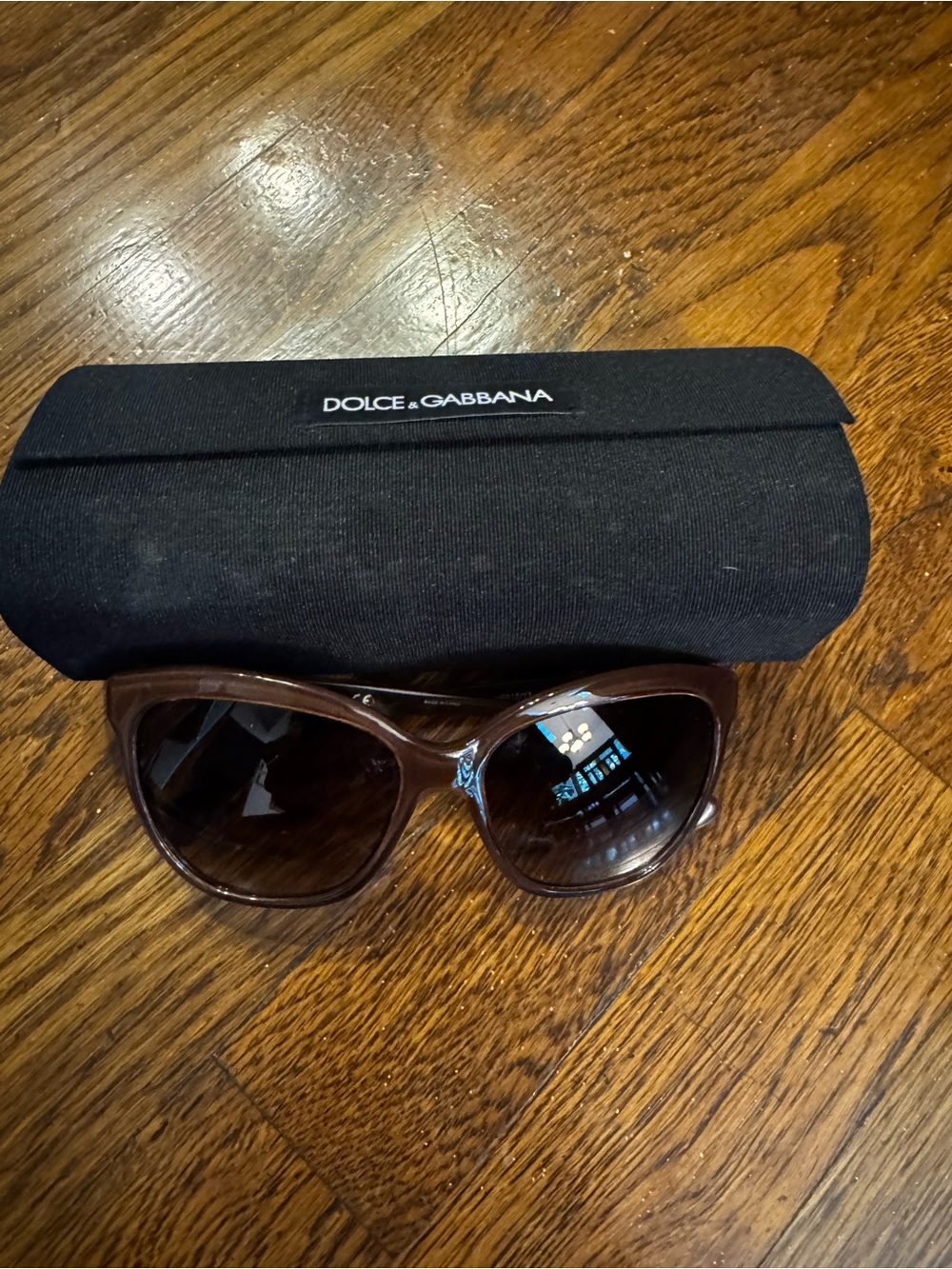 Dolce & Gabbana Glossy Brown Cat-Eye Sunglasses with gold flecks